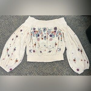 Free People off the shoulder embroidered crop top.  Size M